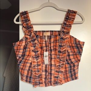 Anthropologie NWT Orange Plaid Women's Top